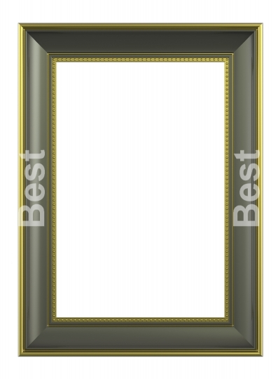 Olive-gold color vertical picture frame isolated on white background.