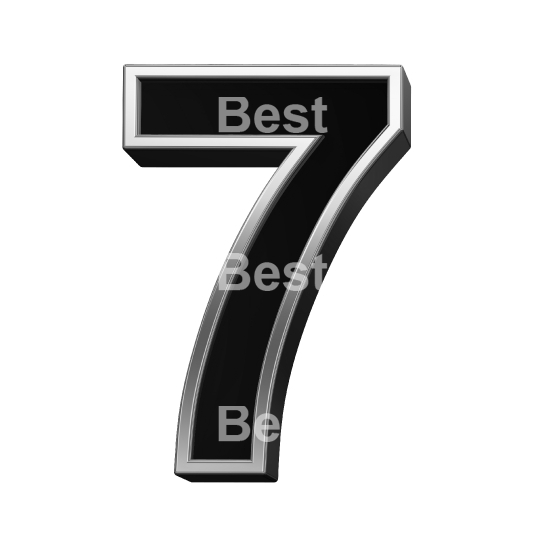 One digit from black with shiny silver frame alphabet set, isolated on white. 