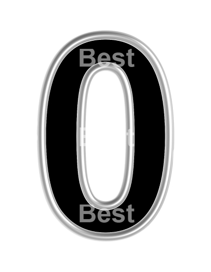 One digit from black with silver shiny frame alphabet set, isolated on white