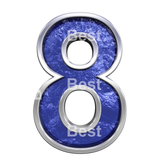 One digit from blue glass cast alphabet set