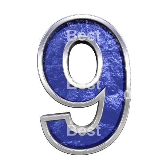 One digit from blue glass cast alphabet set