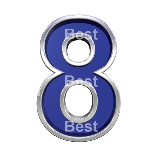 One digit from blue glass with chrome frame alphabet set