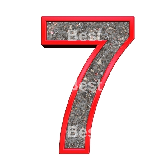 One digit from corroded steel with red frame alphabet set, isolated on white.