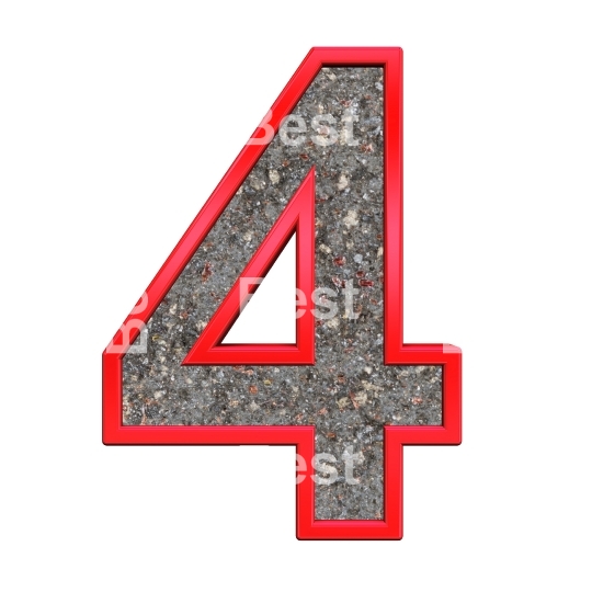 One digit from corroded steel with red frame alphabet set, isolated on white.