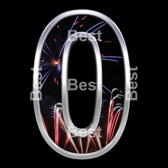 One digit from firework with chrome frame alphabet set