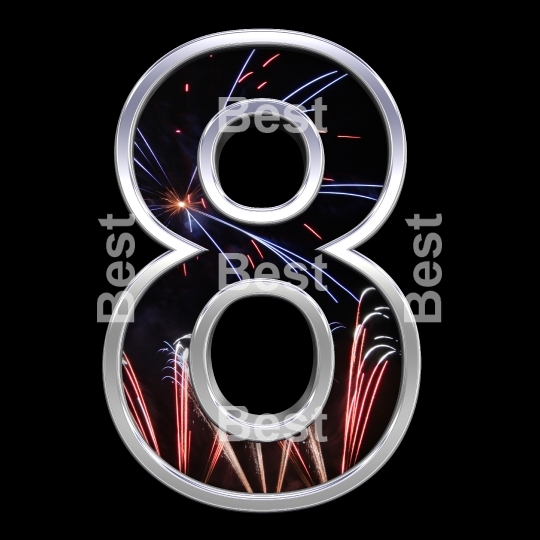 One digit from firework with chrome frame alphabet set