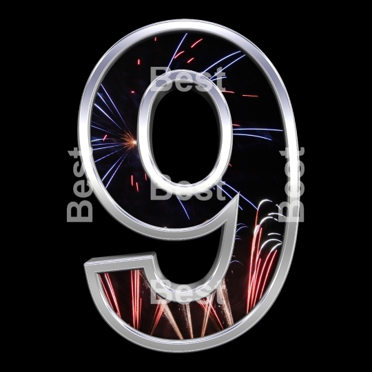 One digit from firework with chrome frame alphabet set