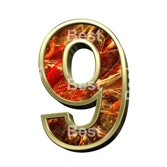 One digit from fractal alphabet set isolated over white.