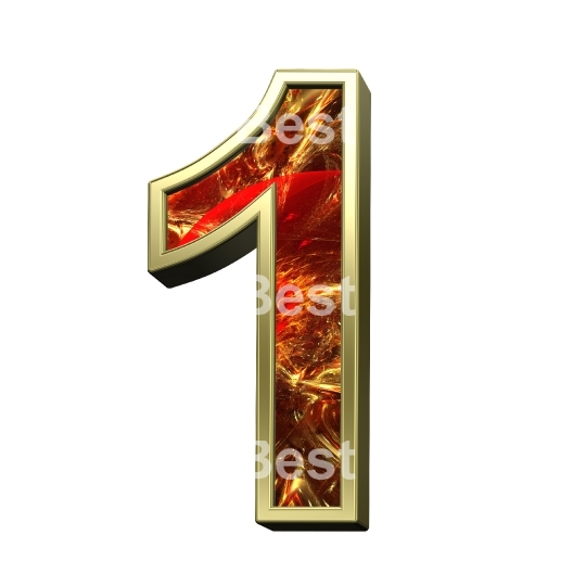 One digit from fractal alphabet set isolated over white.