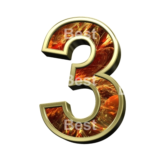 One digit from fractal alphabet set isolated over white.