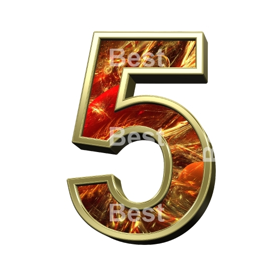 One digit from fractal alphabet set isolated over white.