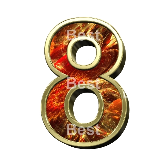 One digit from fractal alphabet set isolated over white.