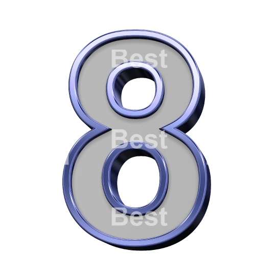 One digit from gray with blue frame alphabet set, isolated on white