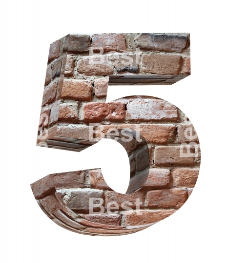 One digit from old brick alphabet set isolated over white.