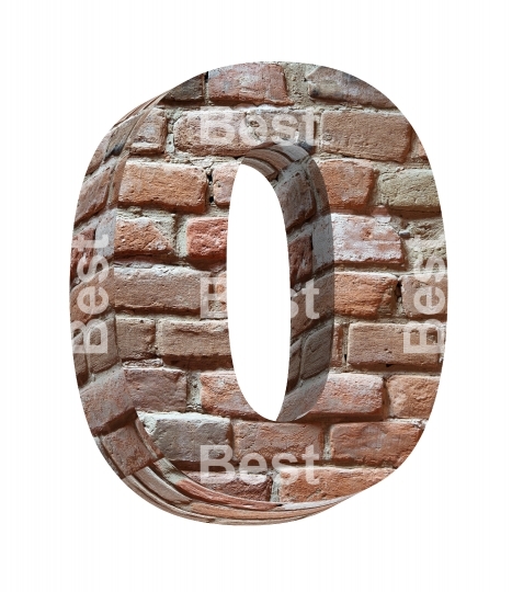 One digit from old brick alphabet set isolated over white.