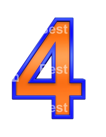 One digit from orange with blue frame alphabet set, isolated on white. 
