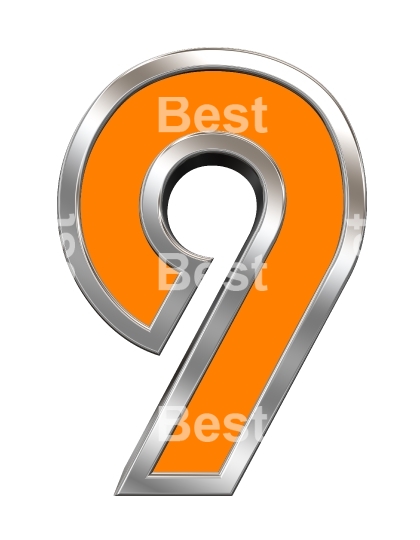 One digit from orange with chrome frame alphabet set