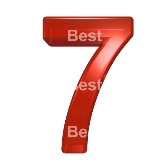 One digit from red glass alphabet set, isolated on white.