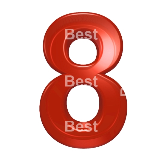 One digit from red glass alphabet set, isolated on white.