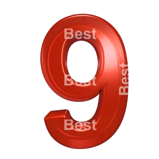 One digit from red glass alphabet set, isolated on white.