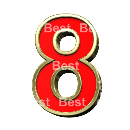 One digit from red with gold shiny frame alphabet set