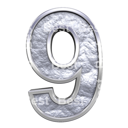 One digit from silver cast alphabet set