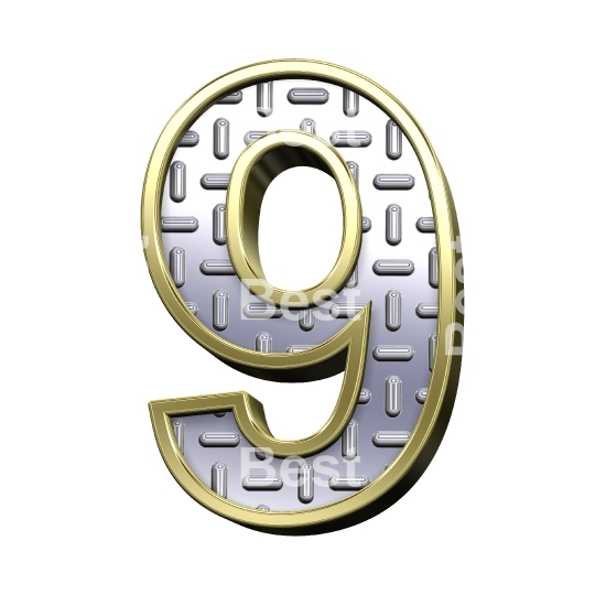 One digit from steel tread plate with gold frame alphabet
