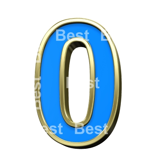 One digit from turquoise with gold shiny frame alphabet set