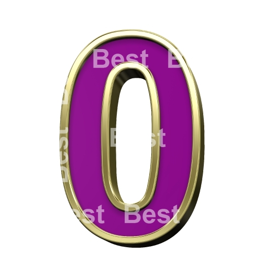 One digit from violet with gold shiny frame alphabet set