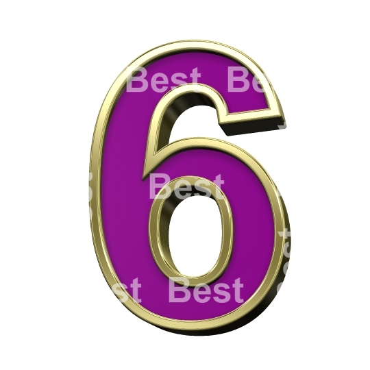 One digit from violet with gold shiny frame alphabet set