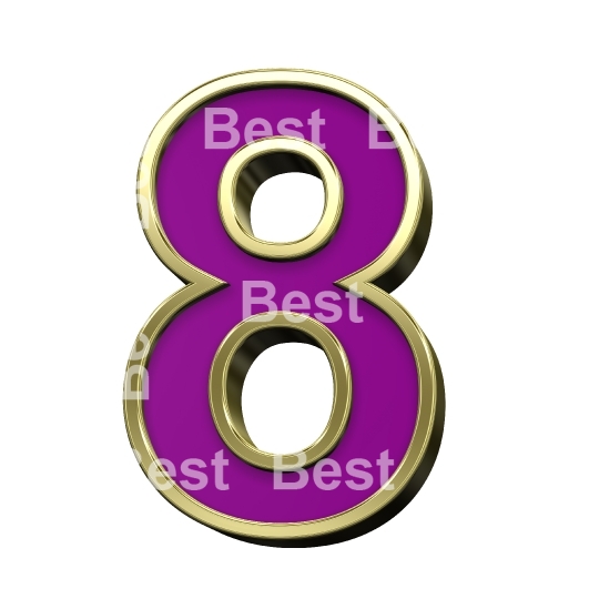 One digit from violet with gold shiny frame alphabet set
