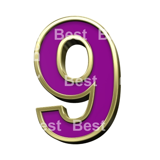 One digit from violet with gold shiny frame alphabet set