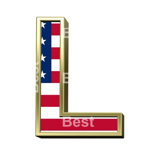 One letter from american flag alphabet set isolated over white. 