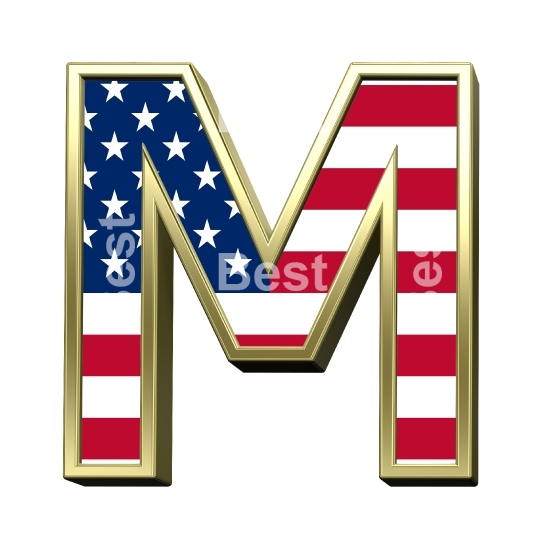 One letter from american flag alphabet set isolated over white. 