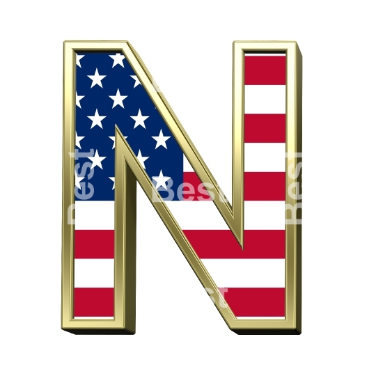 One letter from american flag alphabet set isolated over white. 