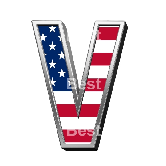 One letter from american flag alphabet set isolated over white. 