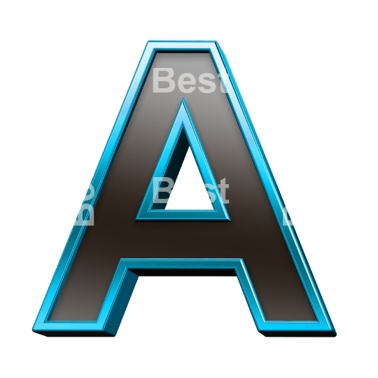 One letter from black glass with blue frame alphabet set, isolated on white.