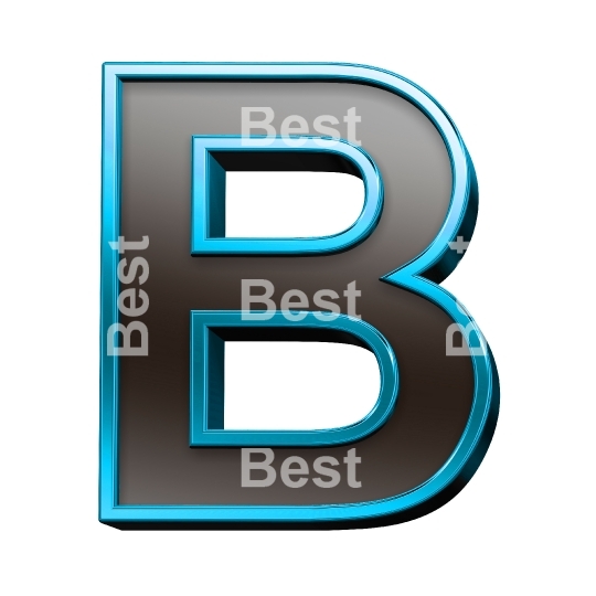 One letter from black glass with blue frame alphabet set, isolated on white.