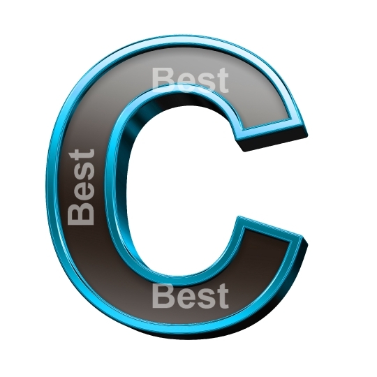 One letter from black glass with blue frame alphabet set, isolated on white.
