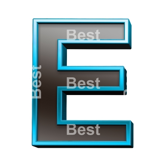 One letter from black glass with blue frame alphabet set, isolated on white.