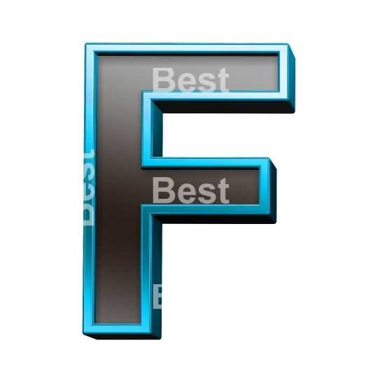 One letter from black glass with blue frame alphabet set, isolated on white.