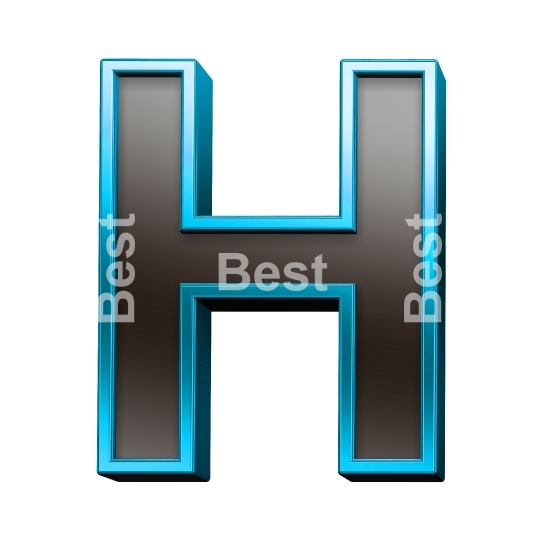 One letter from black glass with blue frame alphabet set, isolated on white.