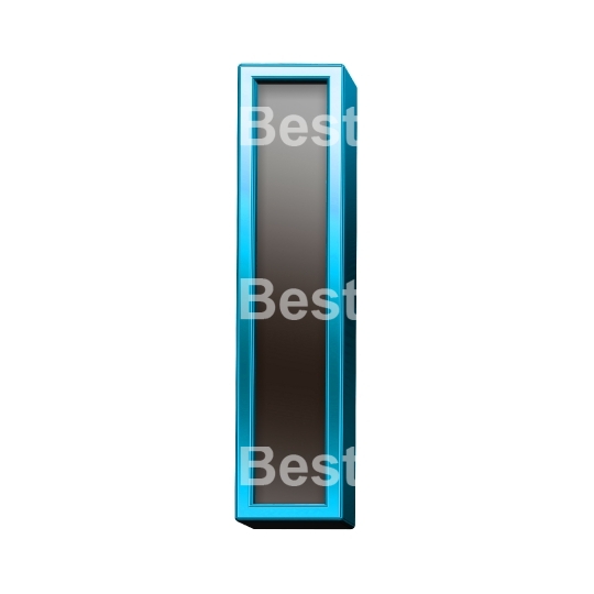 One letter from black glass with blue frame alphabet set, isolated on white.