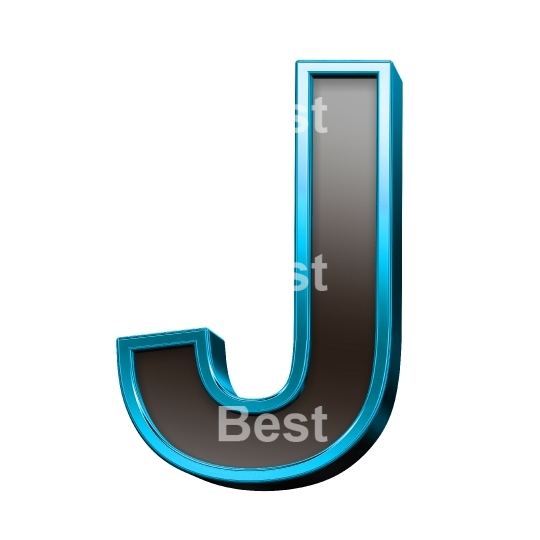 One letter from black glass with blue frame alphabet set, isolated on white.