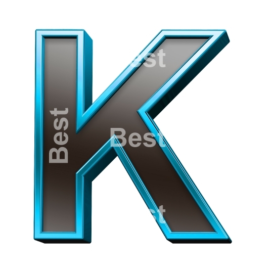 One letter from black glass with blue frame alphabet set, isolated on white.