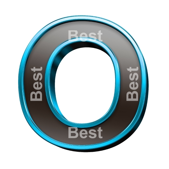One letter from black glass with blue frame alphabet set, isolated on white.