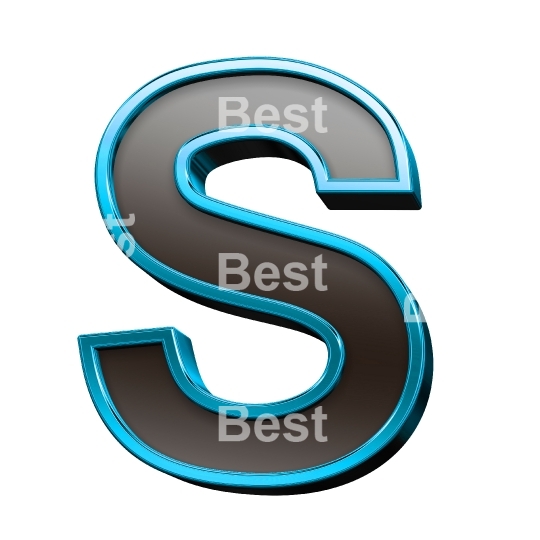 One letter from black glass with blue frame alphabet set, isolated on white.