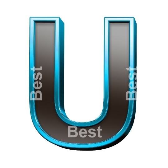 One letter from black glass with blue frame alphabet set, isolated on white.