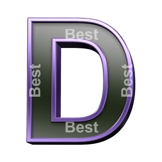 One letter from black glass with purple frame alphabet set, isolated on white.