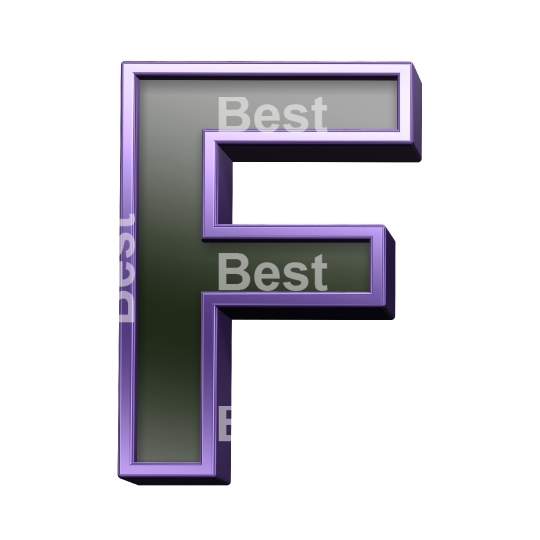 One letter from black glass with purple frame alphabet set, isolated on white.
